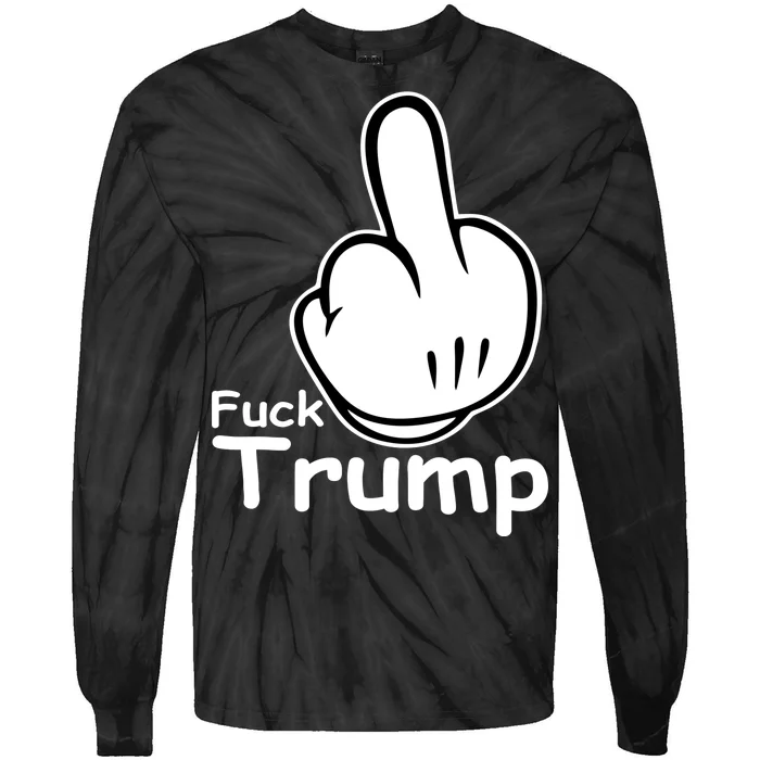 Fuck Trump Cartoon Middle Finger Resist Anti Trump Tie-Dye Long Sleeve Shirt