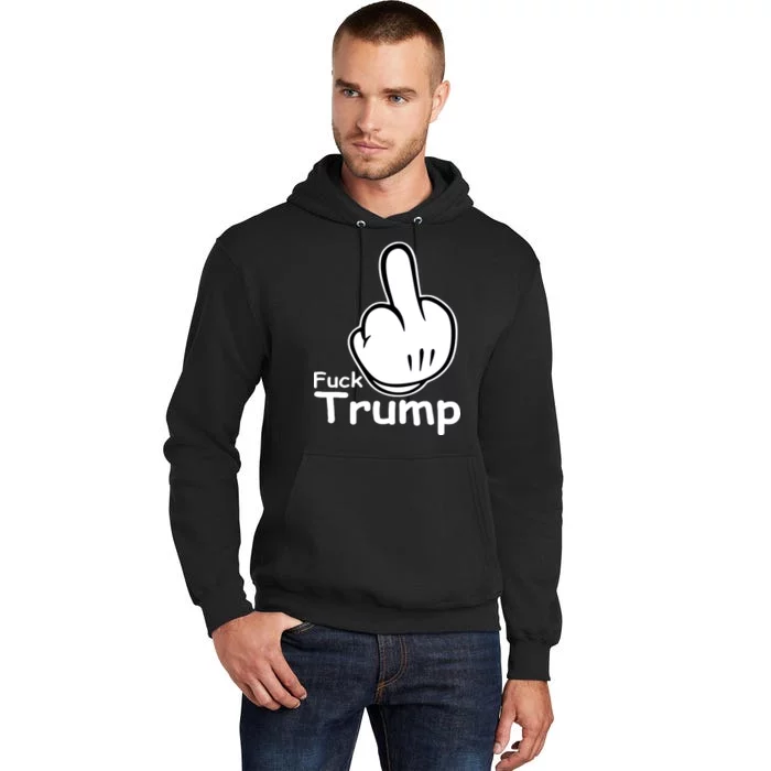 Fuck Trump Cartoon Middle Finger Resist Anti Trump Tall Hoodie