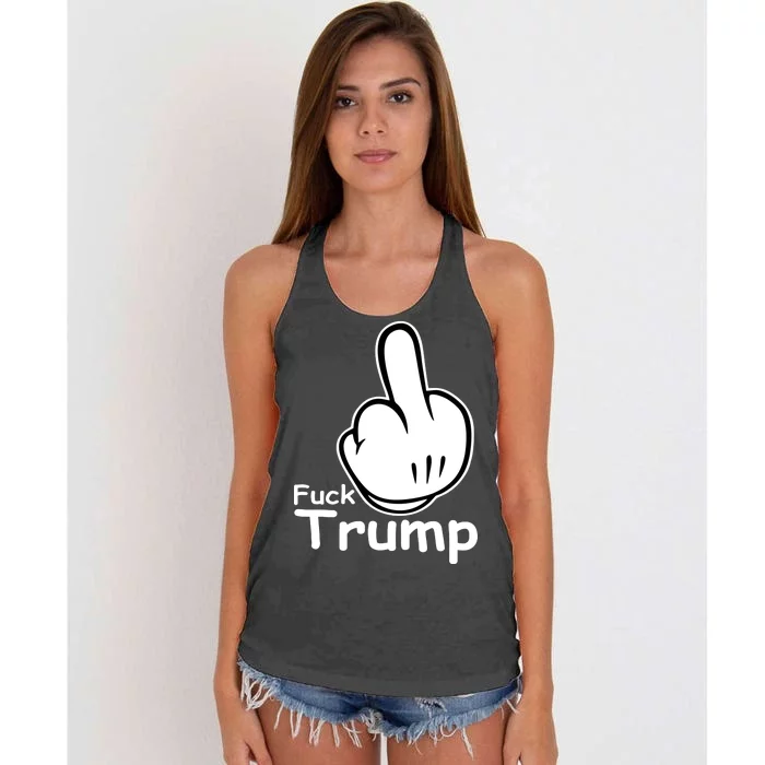 Fuck Trump Cartoon Middle Finger Resist Anti Trump Women's Knotted Racerback Tank