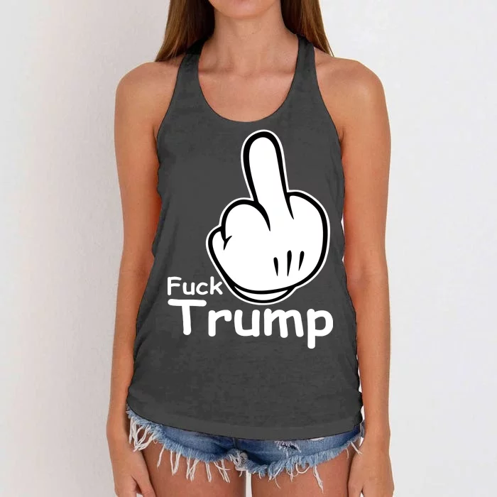 Fuck Trump Cartoon Middle Finger Resist Anti Trump Women's Knotted Racerback Tank