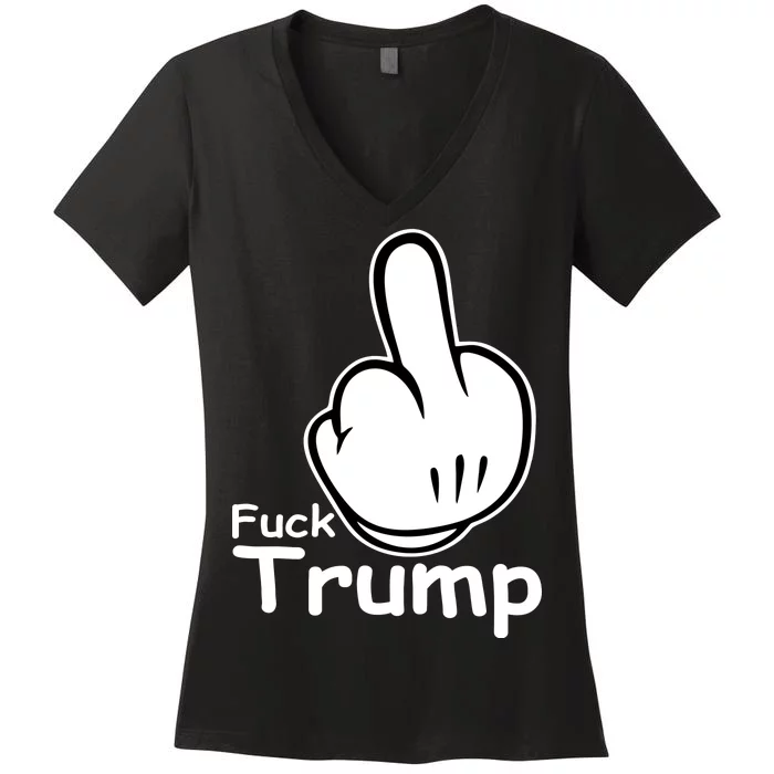 Fuck Trump Cartoon Middle Finger Resist Anti Trump Women's V-Neck T-Shirt