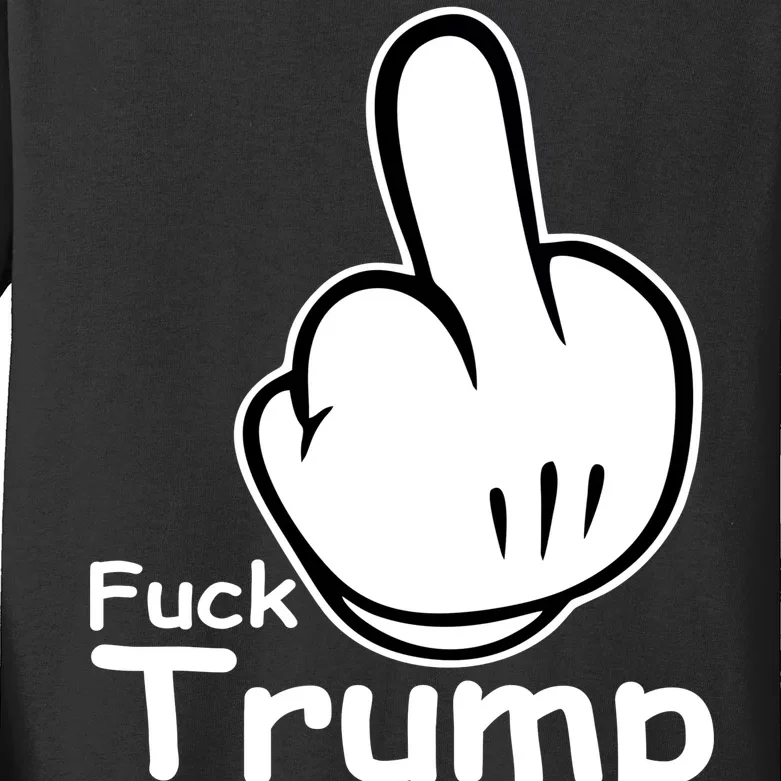 Fuck Trump Cartoon Middle Finger Resist Anti Trump Kids Long Sleeve Shirt