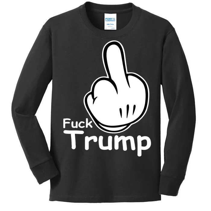 Fuck Trump Cartoon Middle Finger Resist Anti Trump Kids Long Sleeve Shirt