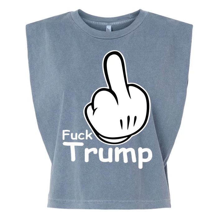 Fuck Trump Cartoon Middle Finger Resist Anti Trump Garment-Dyed Women's Muscle Tee