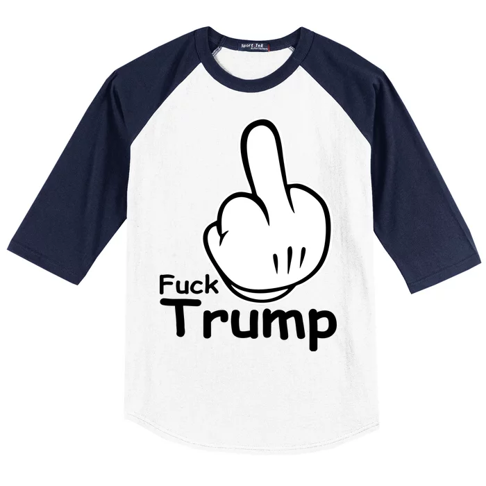 Fuck Trump Cartoon Middle Finger Resist Anti Trump Baseball Sleeve Shirt