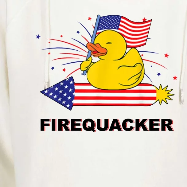 Firequacker Usa Duck Firework 4th Of July Womens Funnel Neck Pullover Hood