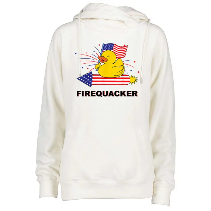 Firequacker Usa Duck Firework 4th Of July Womens Funnel Neck Pullover Hood