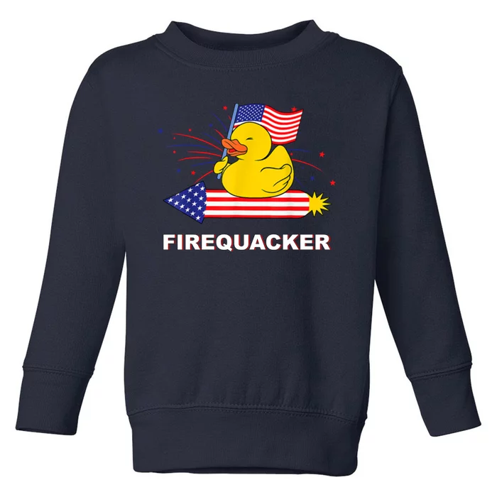 Firequacker Usa Duck Firework 4th Of July Toddler Sweatshirt