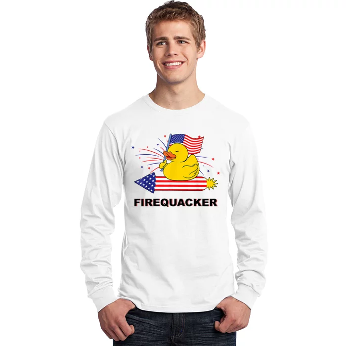 Firequacker Usa Duck Firework 4th Of July Long Sleeve Shirt