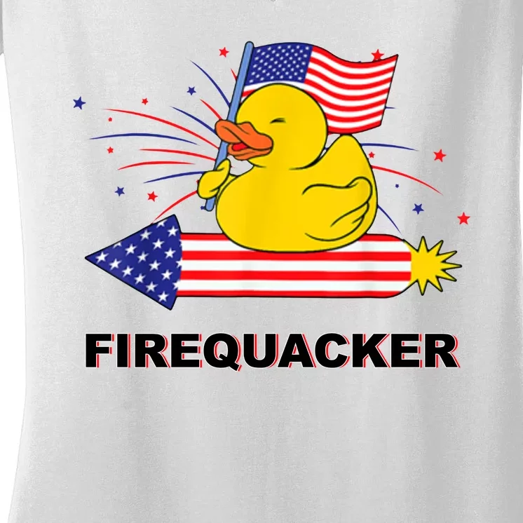 Firequacker Usa Duck Firework 4th Of July Women's V-Neck T-Shirt