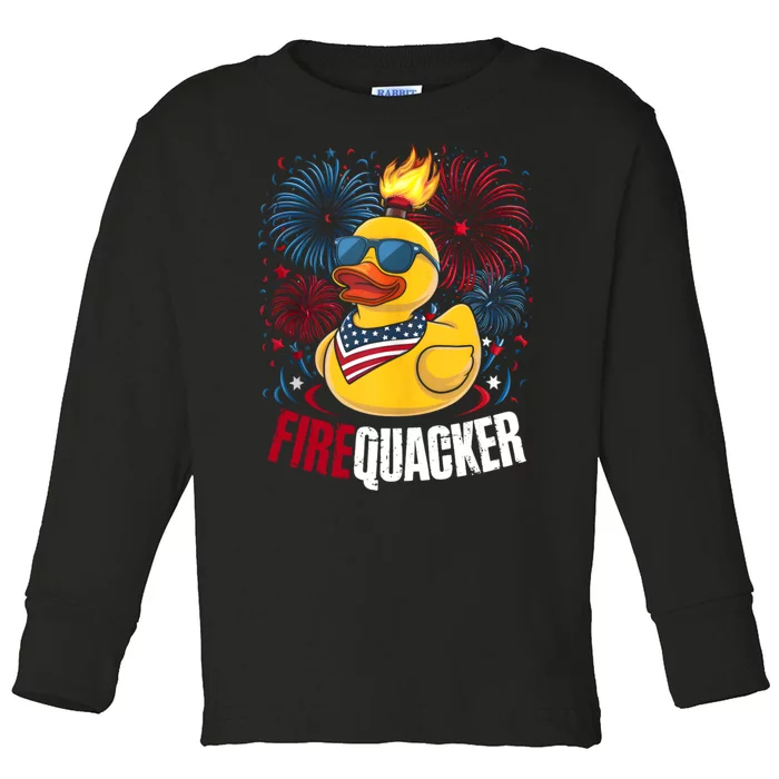 Firequacker Usa Duck Firework 4th Of July Toddler Long Sleeve Shirt