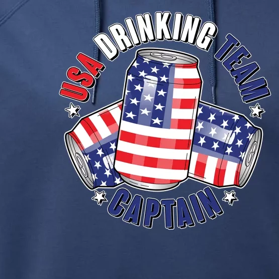 Funny USA Drinking Team Captain American Beer Cans Performance Fleece Hoodie