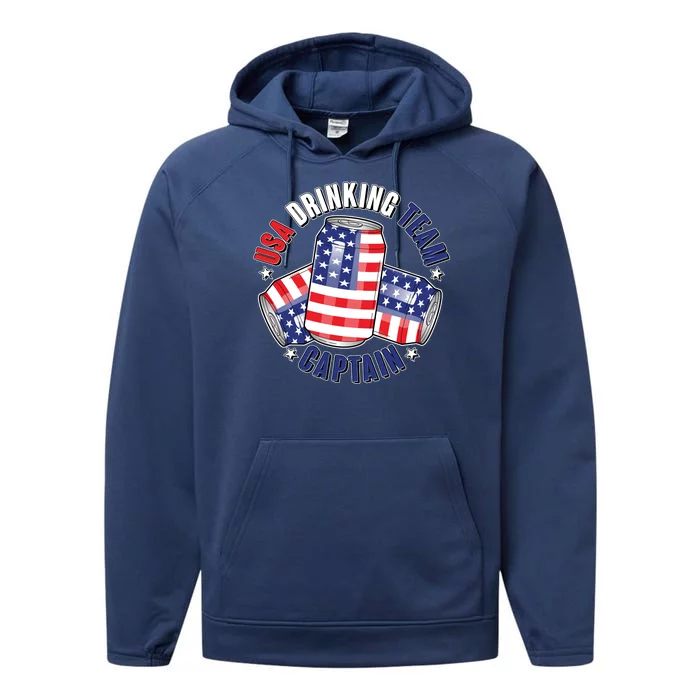 Funny USA Drinking Team Captain American Beer Cans Performance Fleece Hoodie