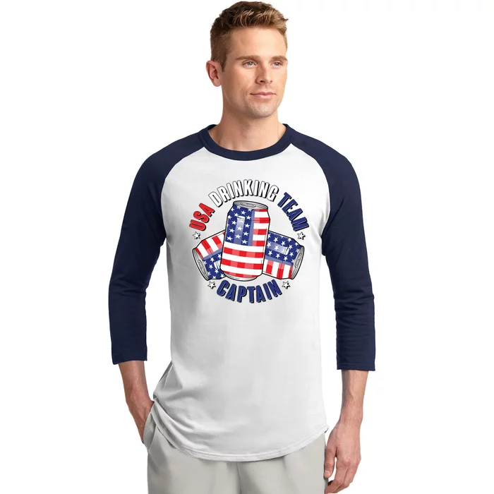 Funny USA Drinking Team Captain American Beer Cans Baseball Sleeve Shirt