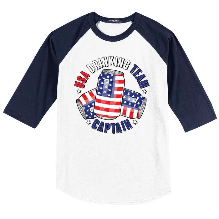 Funny USA Drinking Team Captain American Beer Cans Baseball Sleeve Shirt