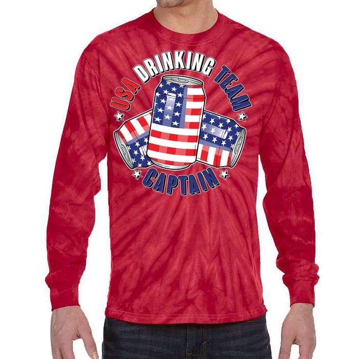 Funny USA Drinking Team Captain American Beer Cans Tie-Dye Long Sleeve Shirt