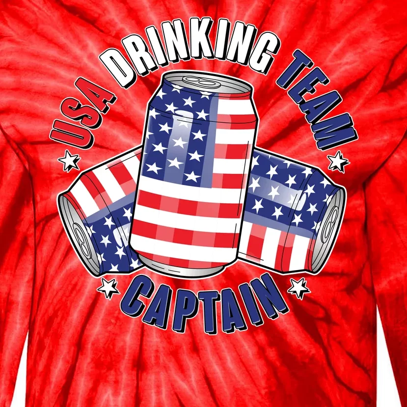 Funny USA Drinking Team Captain American Beer Cans Tie-Dye Long Sleeve Shirt