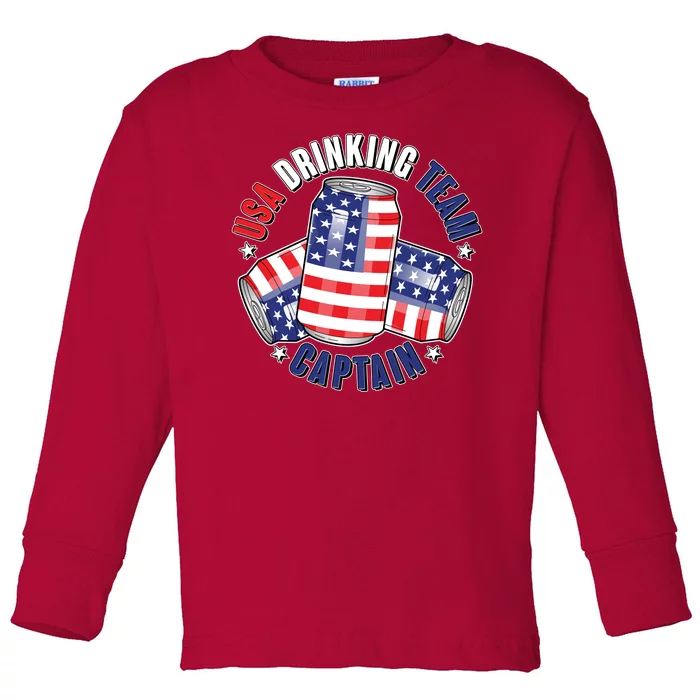 Funny USA Drinking Team Captain American Beer Cans Toddler Long Sleeve Shirt