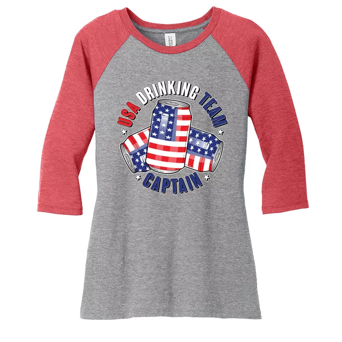 Funny USA Drinking Team Captain American Beer Cans Women's Tri-Blend 3/4-Sleeve Raglan Shirt