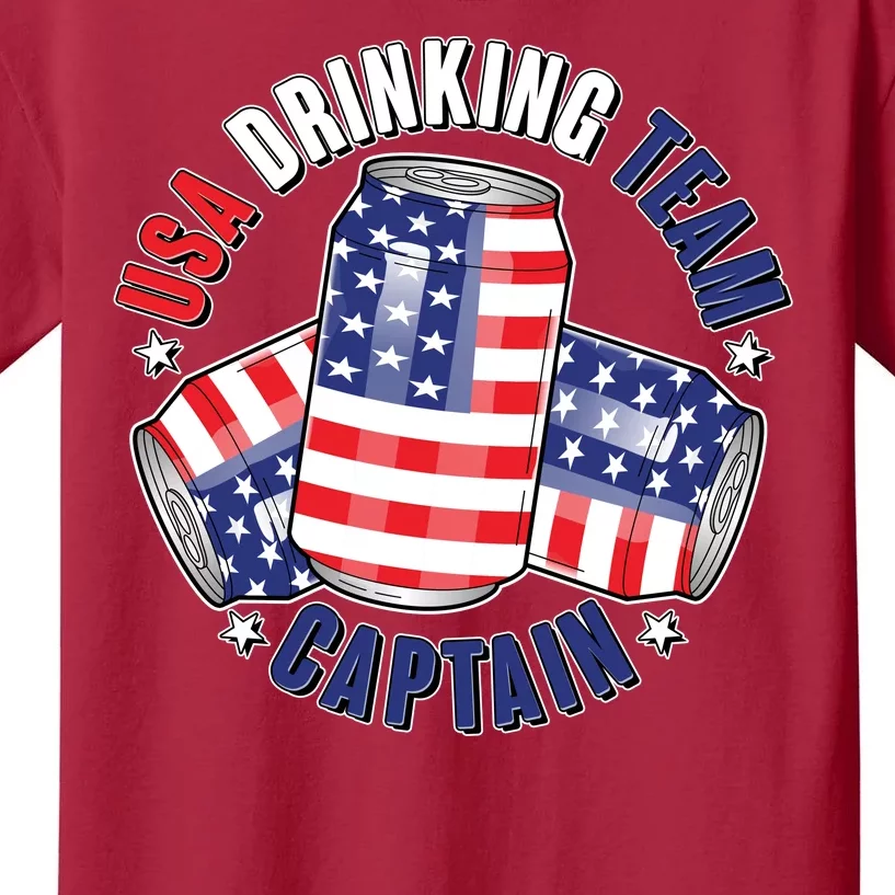 Funny USA Drinking Team Captain American Beer Cans Kids T-Shirt