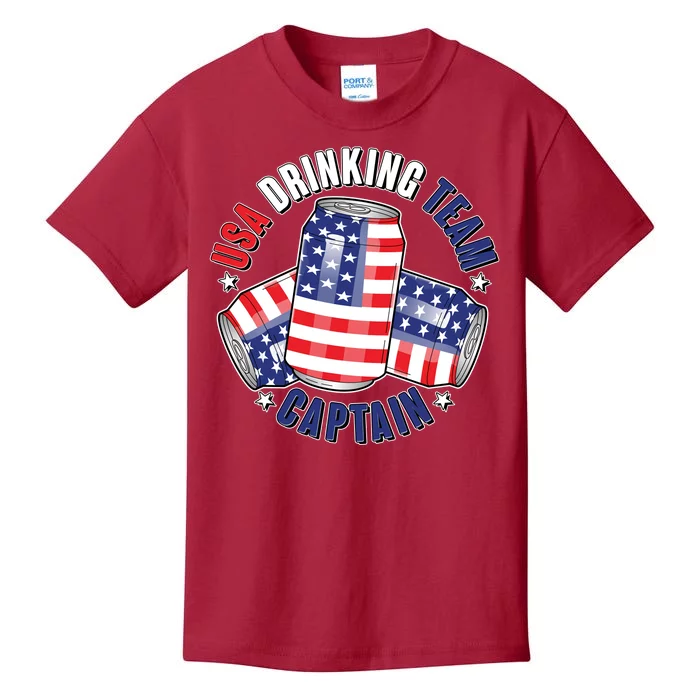 Funny USA Drinking Team Captain American Beer Cans Kids T-Shirt