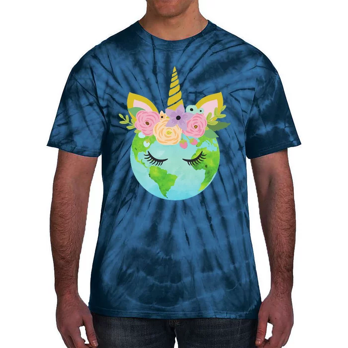 Floral Unicorn Earth Earth Day Tie-Dye T-Shirt