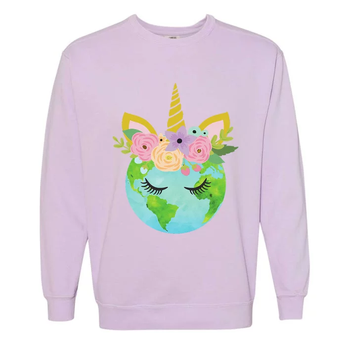 Floral Unicorn Earth Earth Day Garment-Dyed Sweatshirt