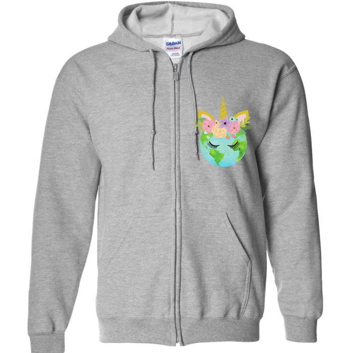 Floral Unicorn Earth Earth Day Full Zip Hoodie