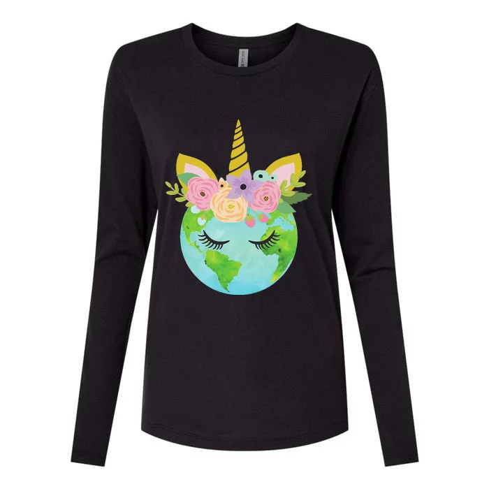 Floral Unicorn Earth Day Womens Cotton Relaxed Long Sleeve T-Shirt