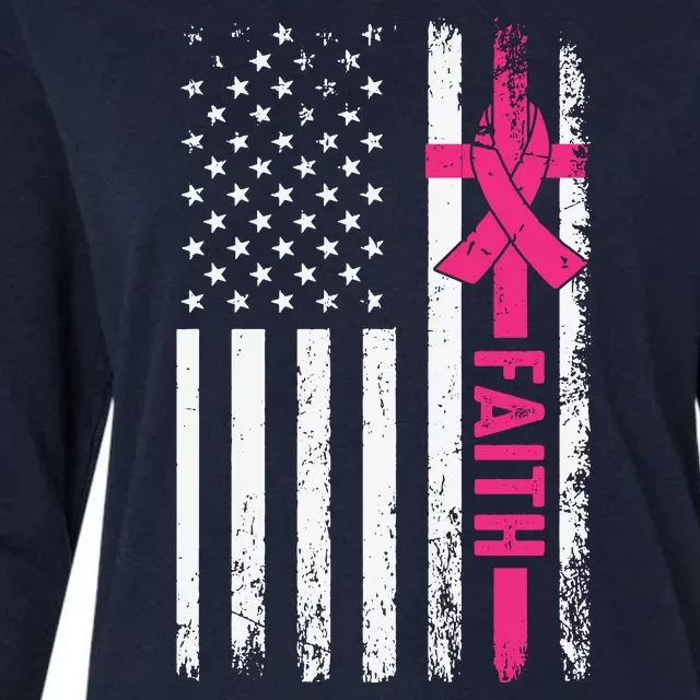 Faith Usa Flag Cancer Logo Womens Cotton Relaxed Long Sleeve T-Shirt