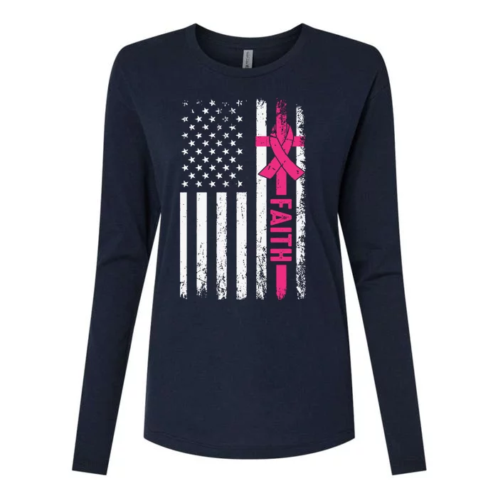 Faith Usa Flag Cancer Logo Womens Cotton Relaxed Long Sleeve T-Shirt