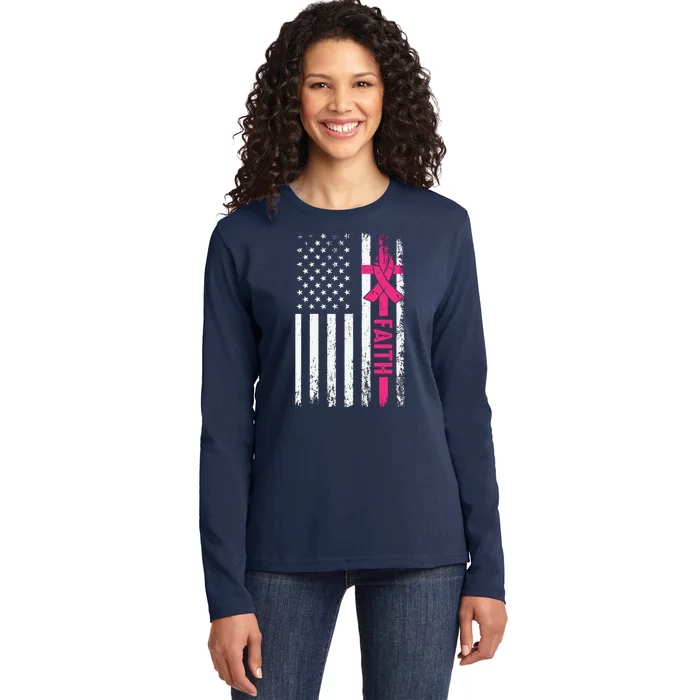 Faith Usa Flag Cancer Logo Ladies Long Sleeve Shirt