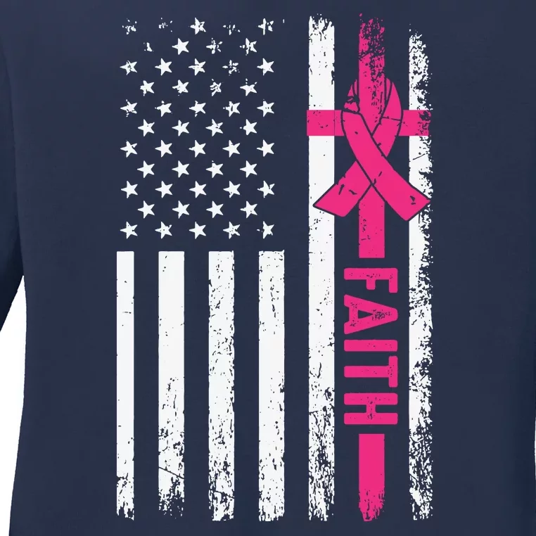 Faith Usa Flag Cancer Logo Ladies Long Sleeve Shirt