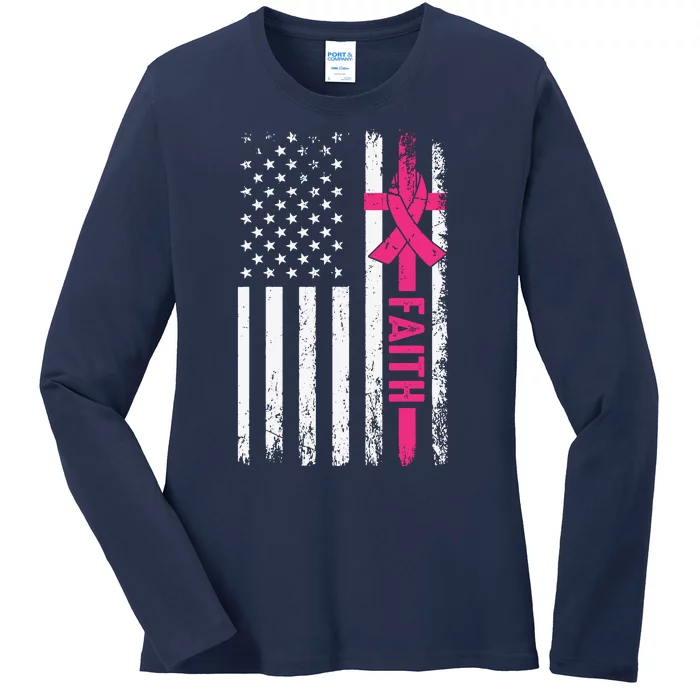 Faith Usa Flag Cancer Logo Ladies Long Sleeve Shirt