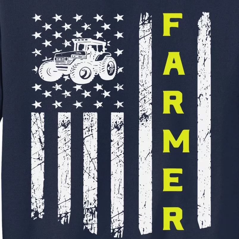 Farmer Usa Flag Patriotic Farm Tractors Farming Tall Sweatshirt