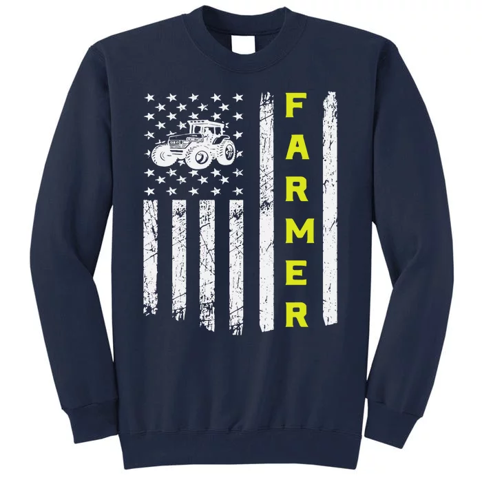 Farmer Usa Flag Patriotic Farm Tractors Farming Tall Sweatshirt