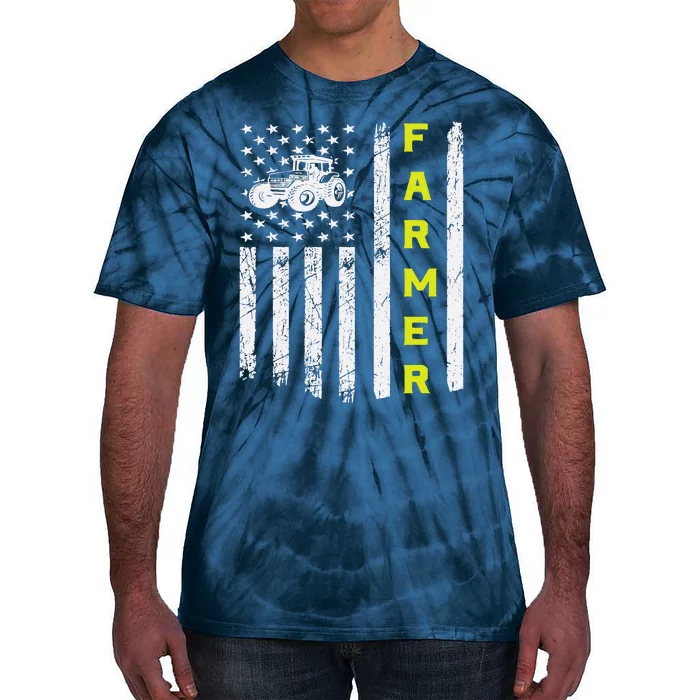 Farmer Usa Flag Patriotic Farm Tractors Farming Tie-Dye T-Shirt