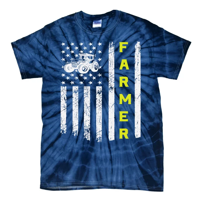 Farmer Usa Flag Patriotic Farm Tractors Farming Tie-Dye T-Shirt