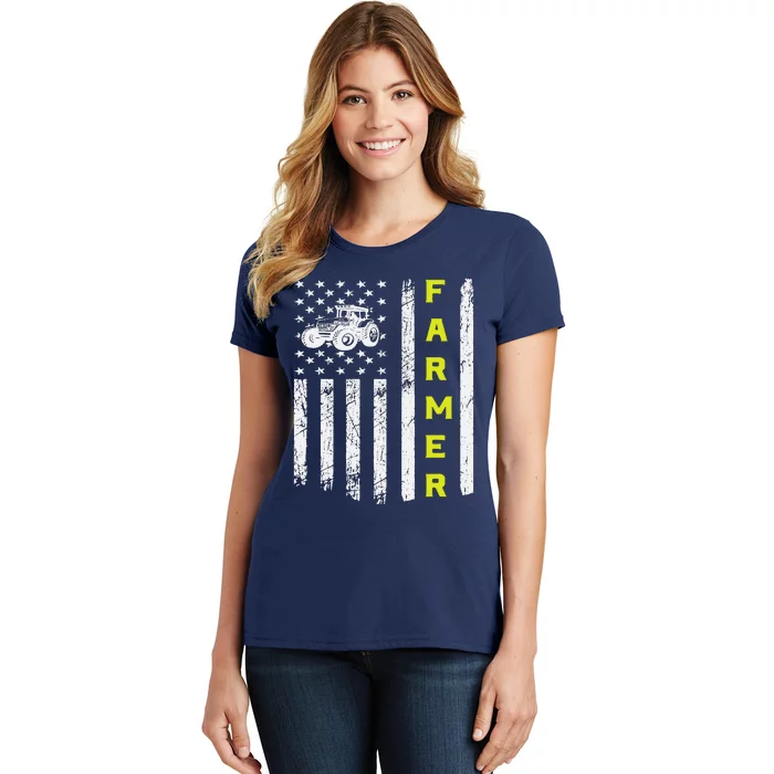 Farmer Usa Flag Patriotic Farm Tractors Farming Women's T-Shirt