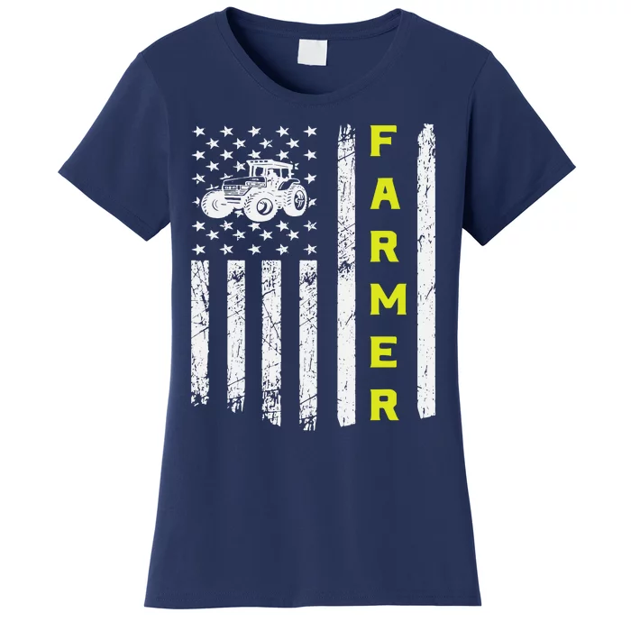 Farmer Usa Flag Patriotic Farm Tractors Farming Women's T-Shirt