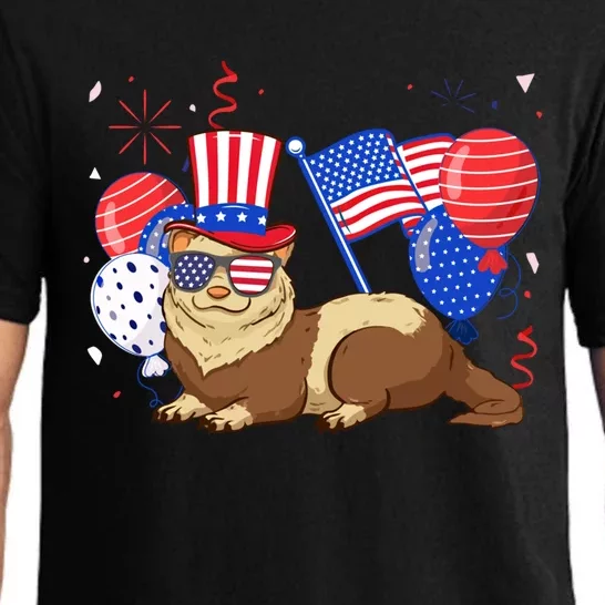 Ferret Usa Flag National Ferret Day Patriotism Gift Pajama Set