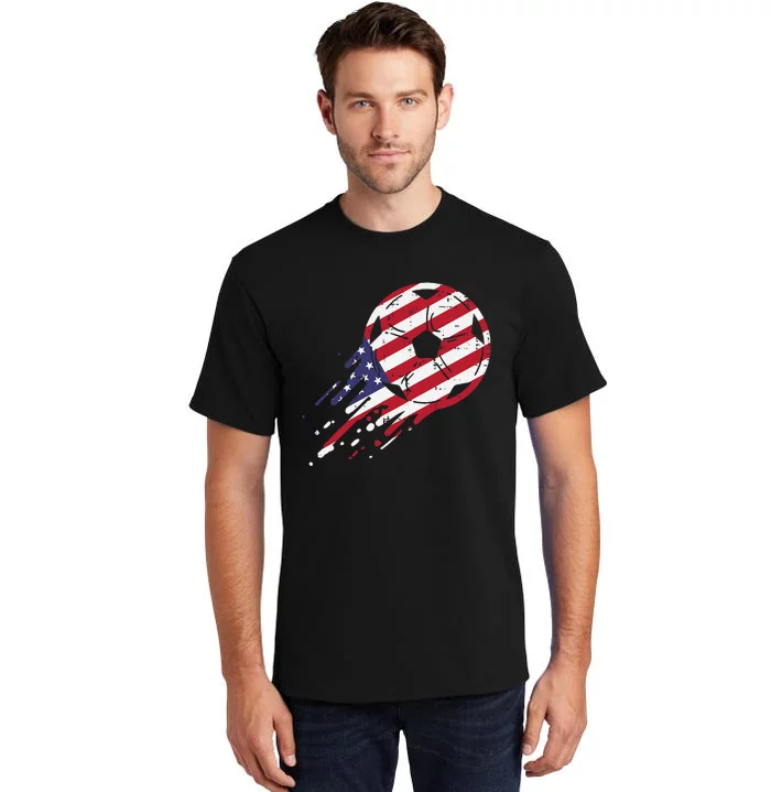 funny USA Flag Soccer American Ball Football Fan Tall T-Shirt