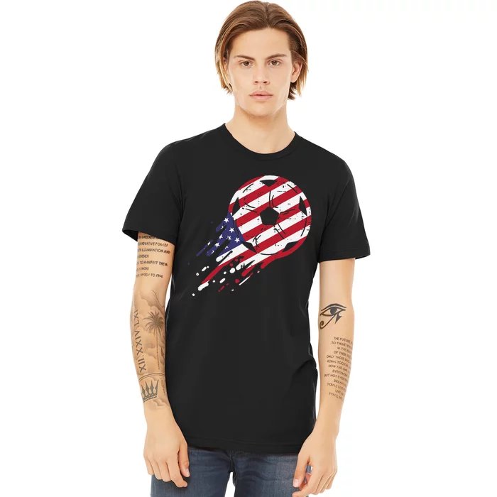 funny USA Flag Soccer American Ball Football Fan Premium T-Shirt