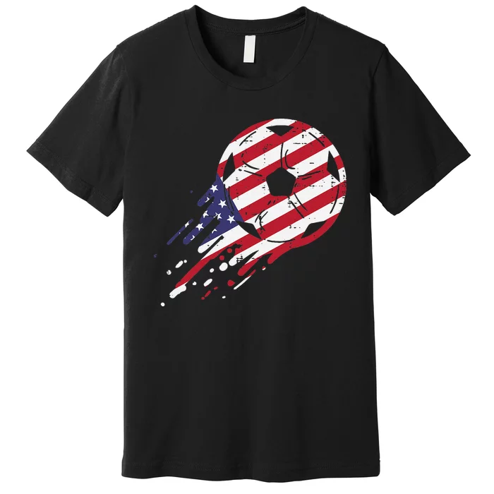 funny USA Flag Soccer American Ball Football Fan Premium T-Shirt