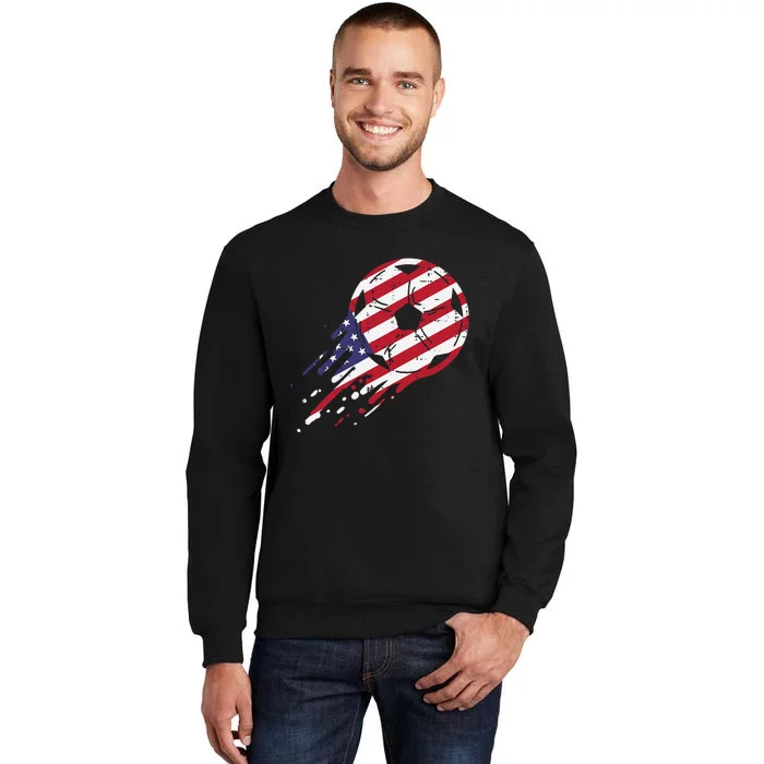 funny USA Flag Soccer American Ball Football Fan Tall Sweatshirt