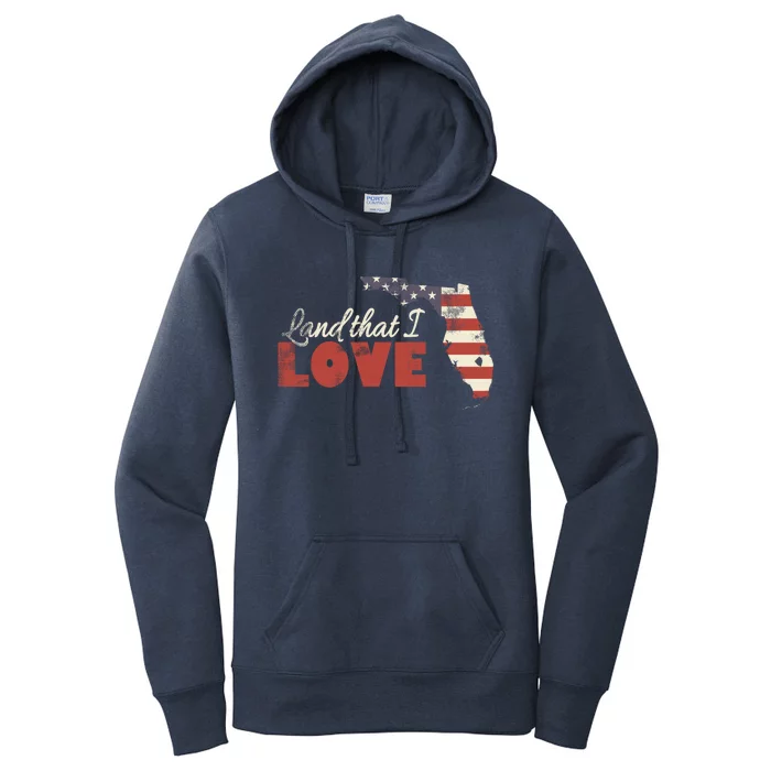 Florida Usa Flag Land That I Love Patriotic July 4th Gift Women's Pullover Hoodie