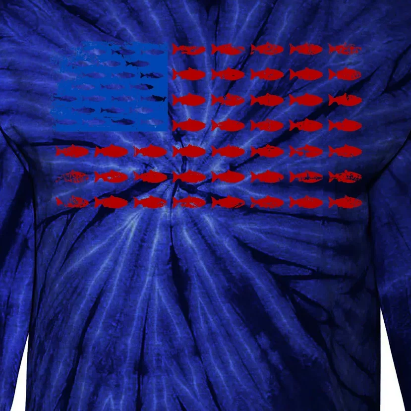 Fishing USA flag Tie-Dye Long Sleeve Shirt