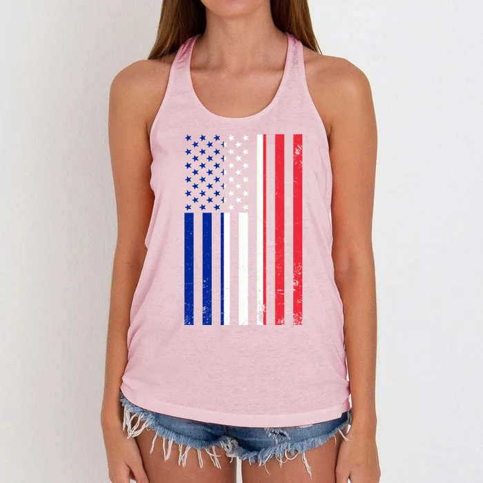 France Usa Flag Print Graphic Made In Usa With French Parts Gift Women's Knotted Racerback Tank