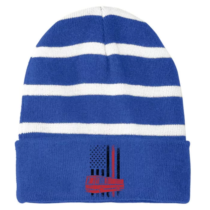 Fire Usa Flag Funny Fire Fire Truck Graphic Cute Gift Striped Beanie with Solid Band