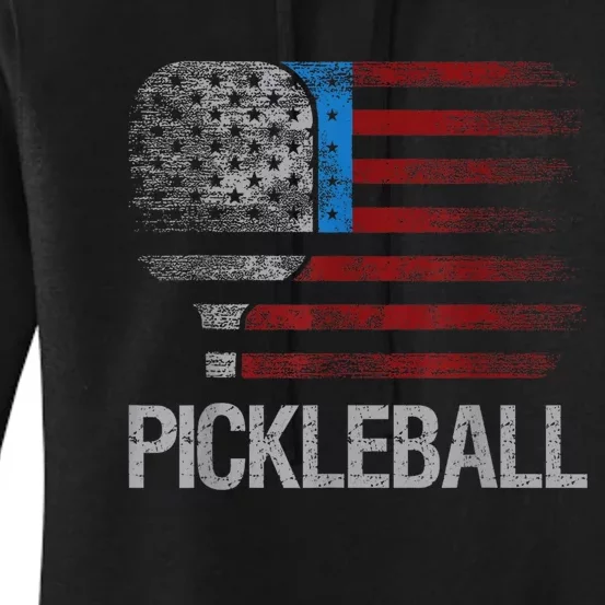 Funny Us Flag Pickleball Player Paddleball Lover Women's Pullover Hoodie